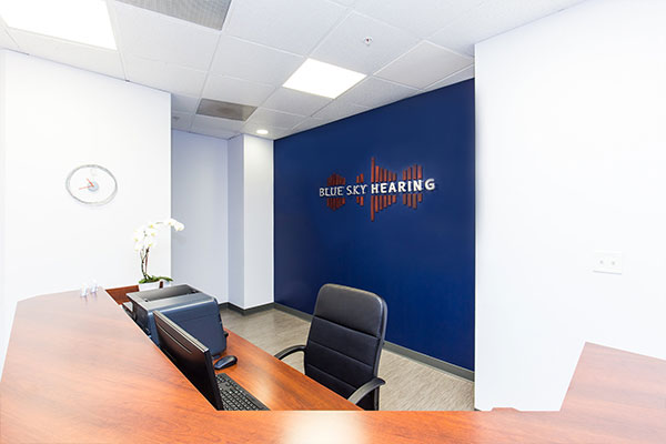 Blue Sky Hearing reception desk. 